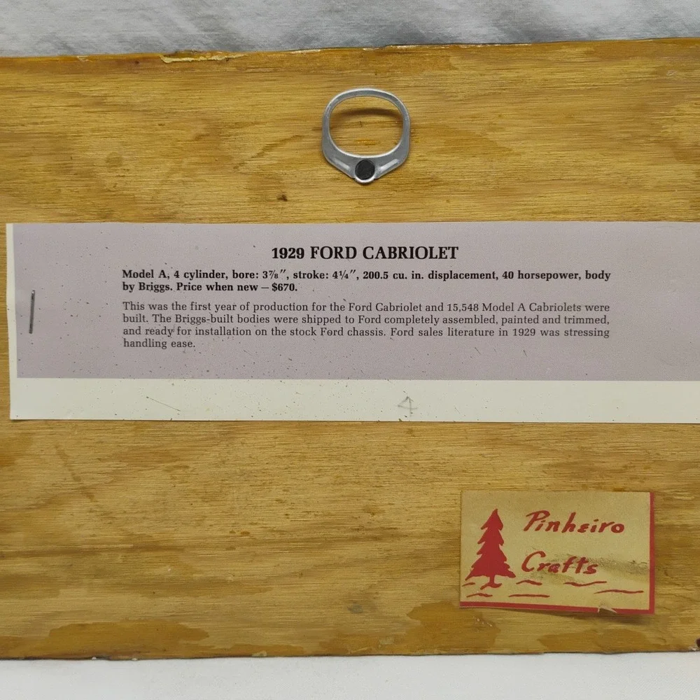 Vintage Pinheiro Crafts 1929 Ford Cabriolet Car Wooden Wall Hanging Plaque Sign